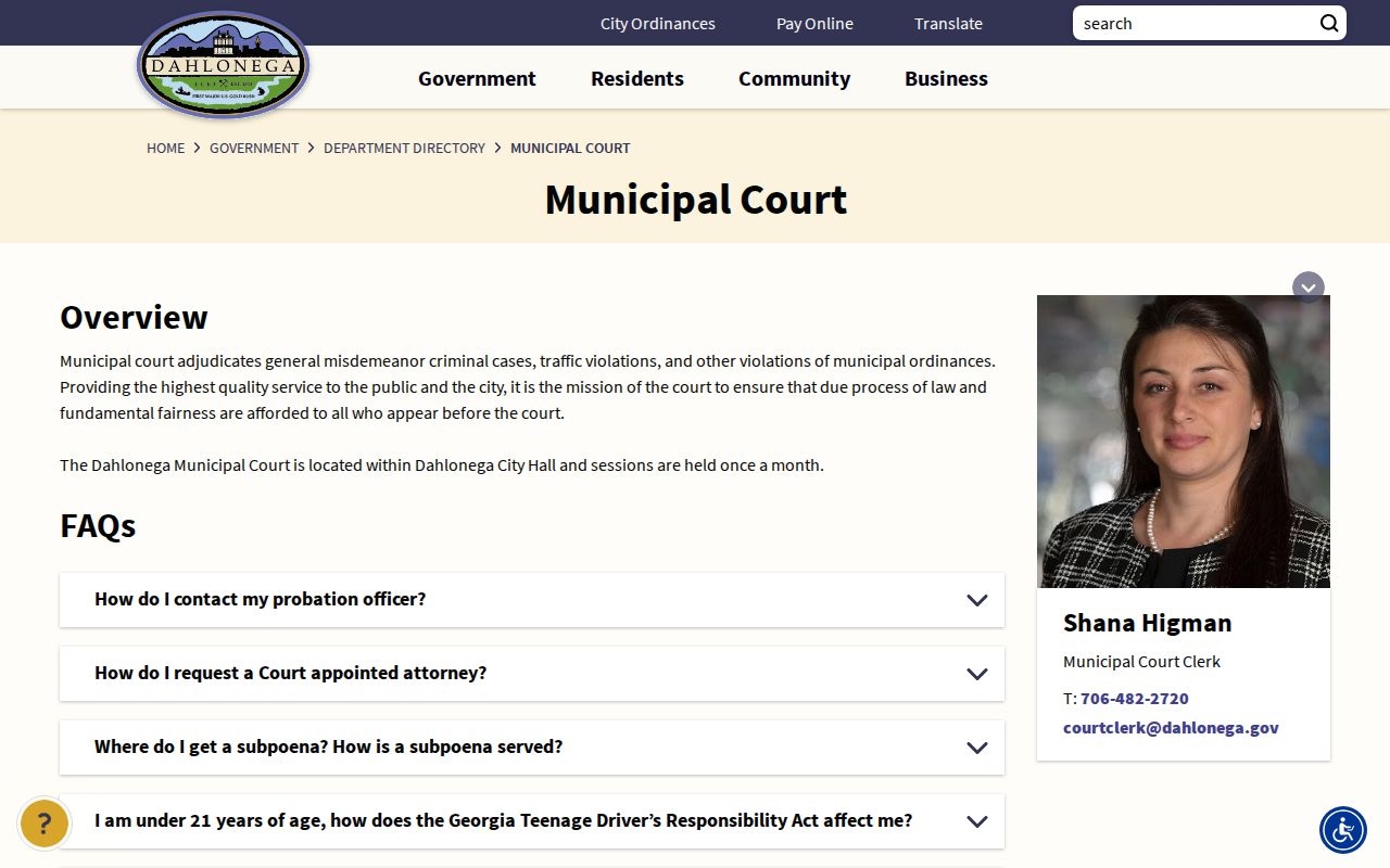 Dahlonega criminal records at the Municipal Court