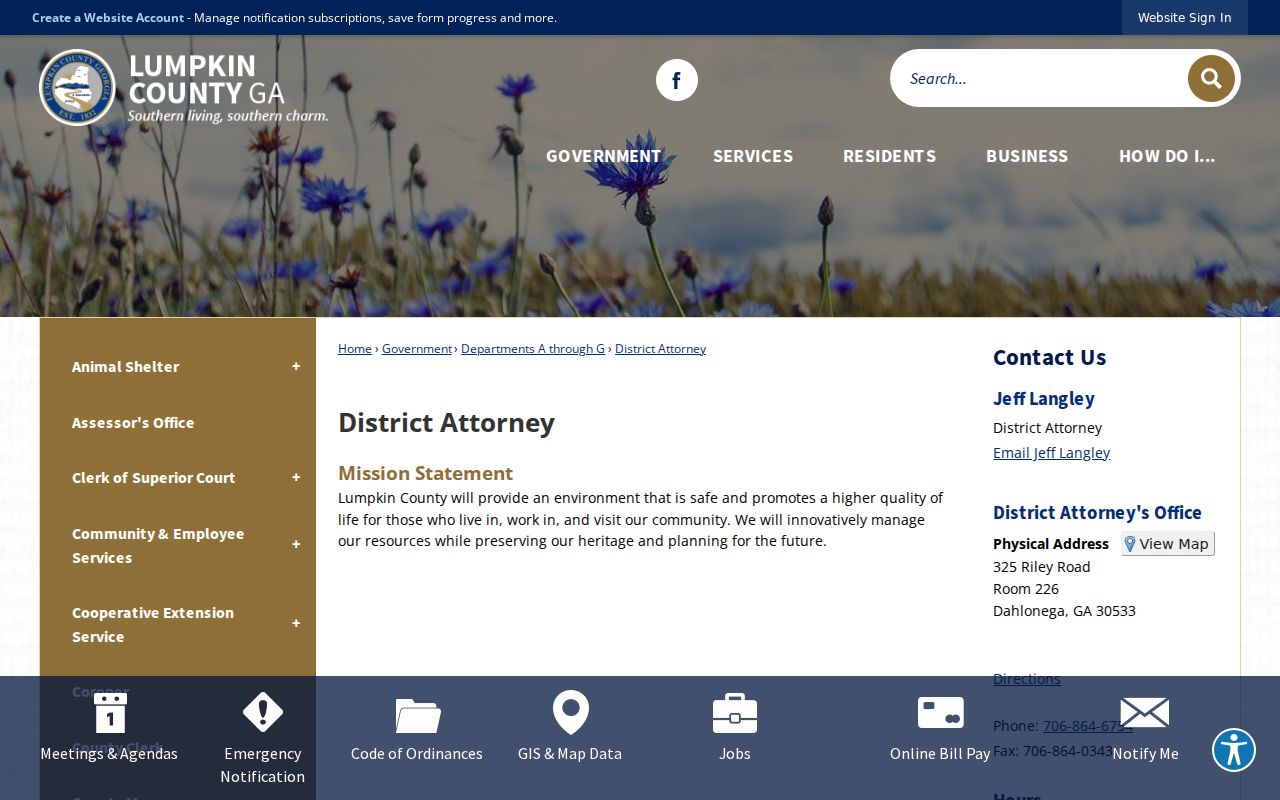 Enotah District Attorney office for Lumpkin County criminal court cases