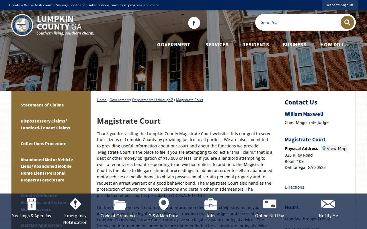 Lumpkin County Magistrate criminal court and warrant records page