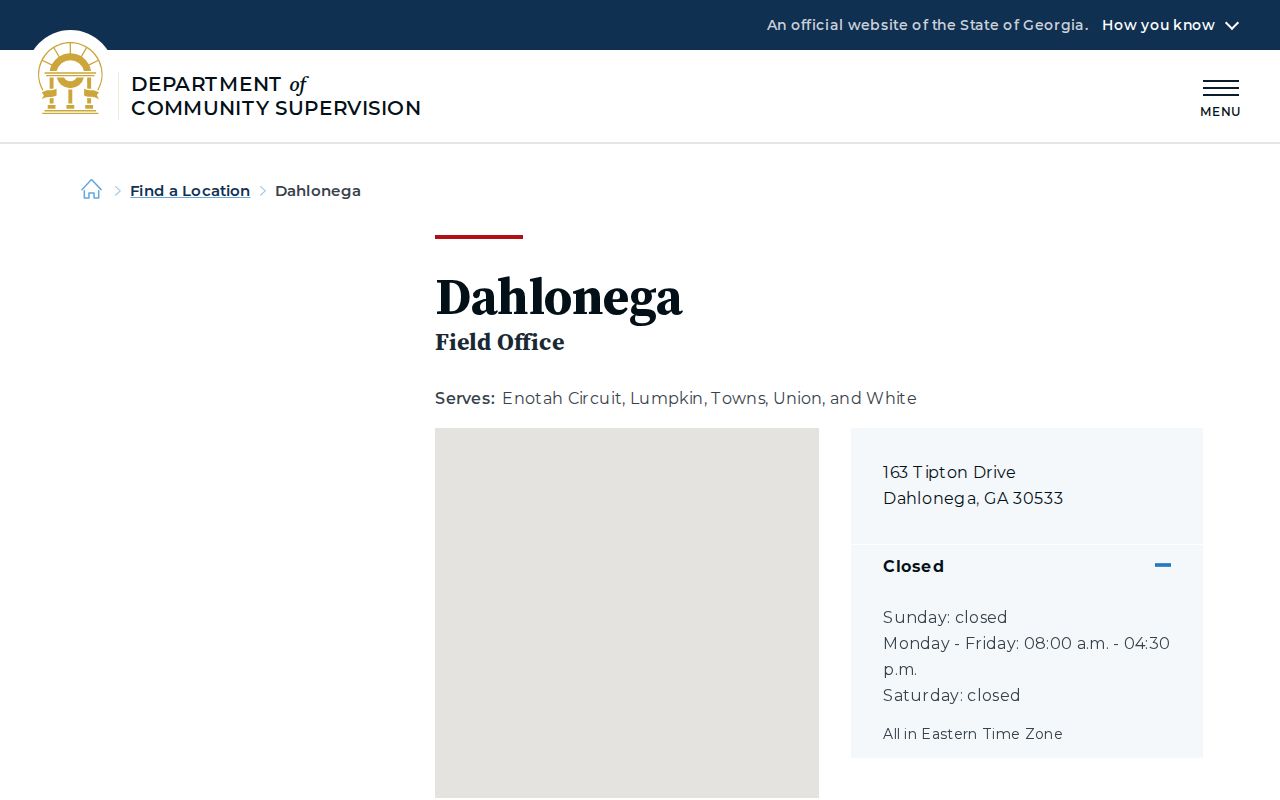 Lumpkin County criminal history DCS Dahlonega supervision office