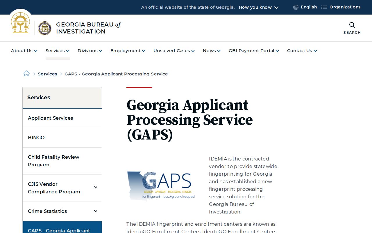 Lumpkin County criminal history GAPS fingerprint process