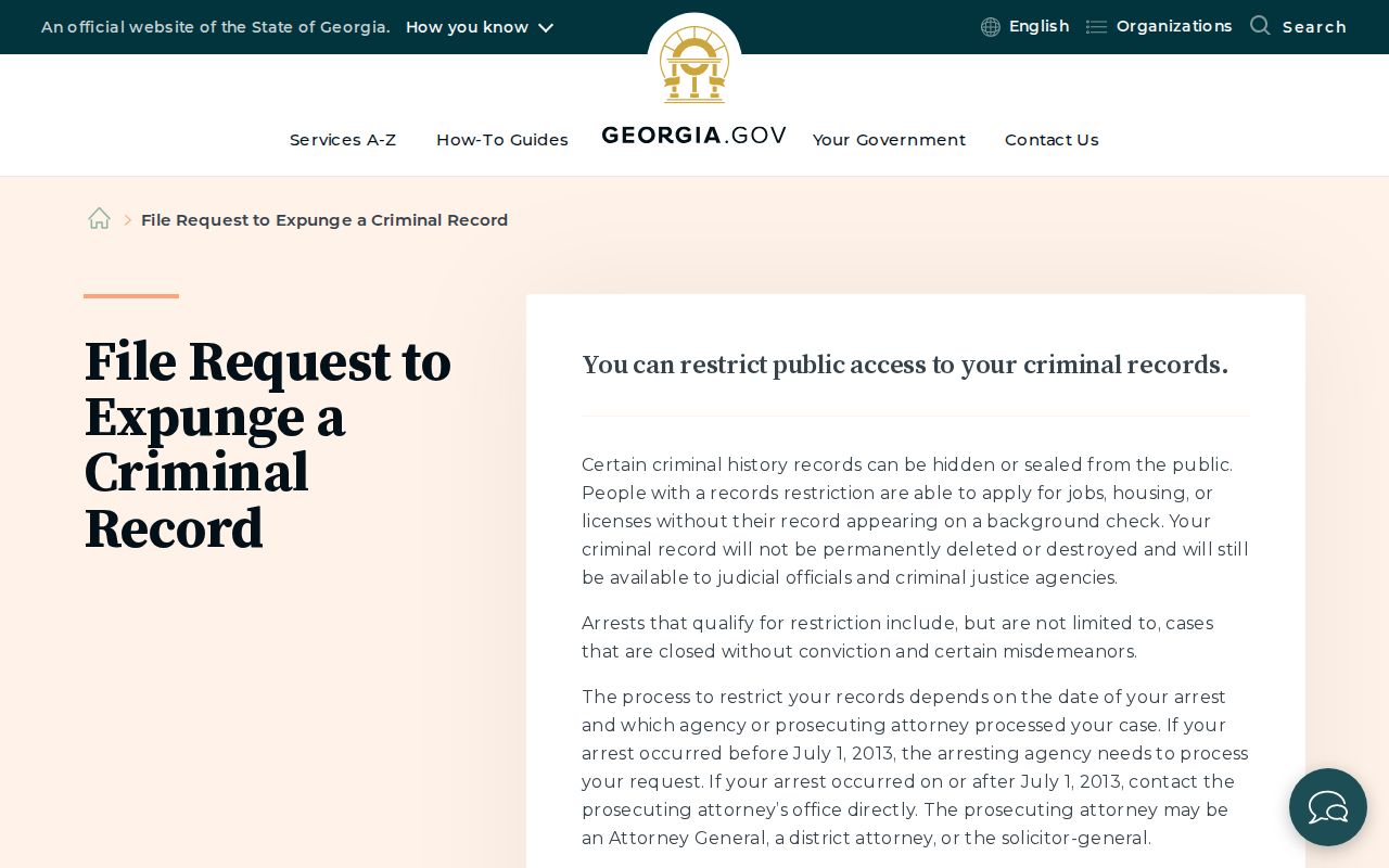 Lumpkin County criminal history Georgia record restriction process